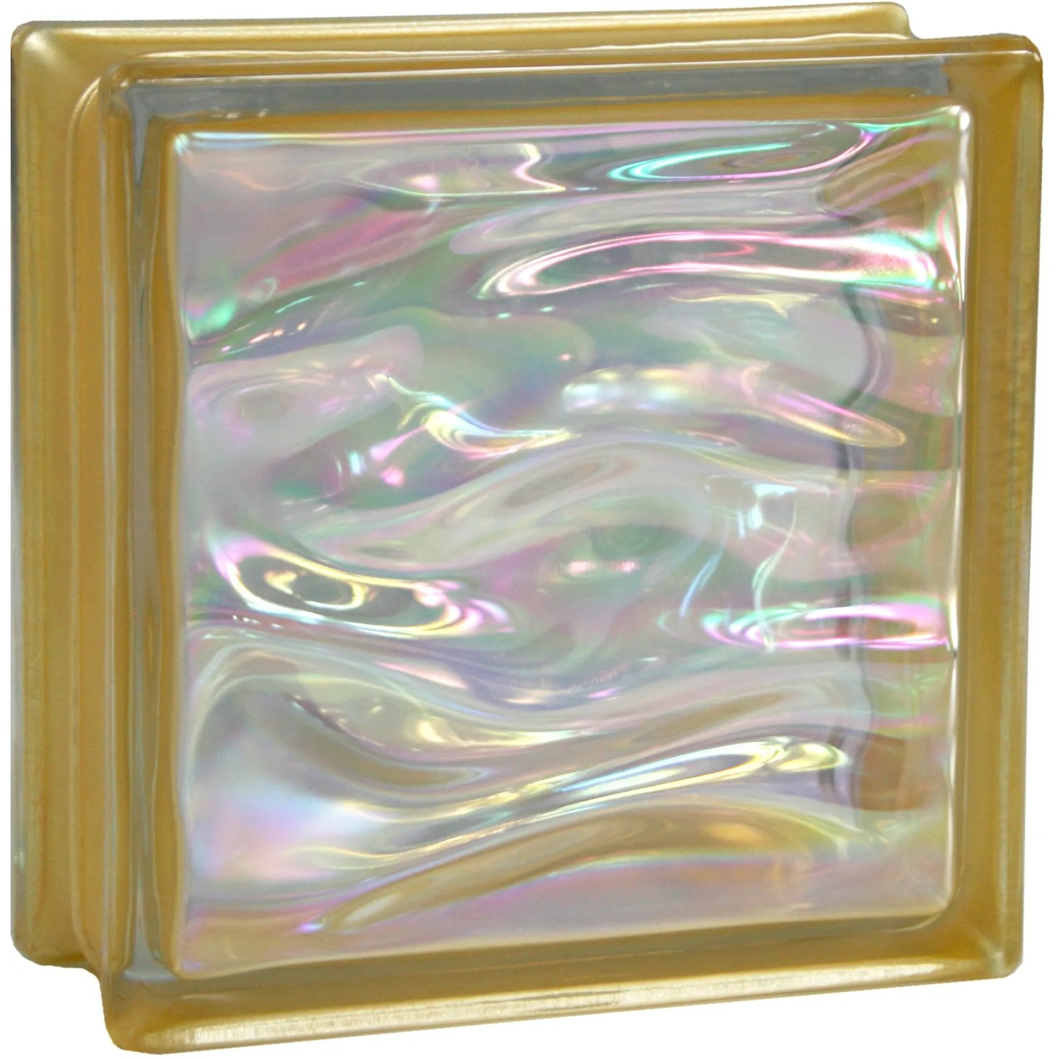 Glänzender Glasstein Aqua Perlmutt Gold, 19x19x8 cm, für Innen- und Außenbereich.