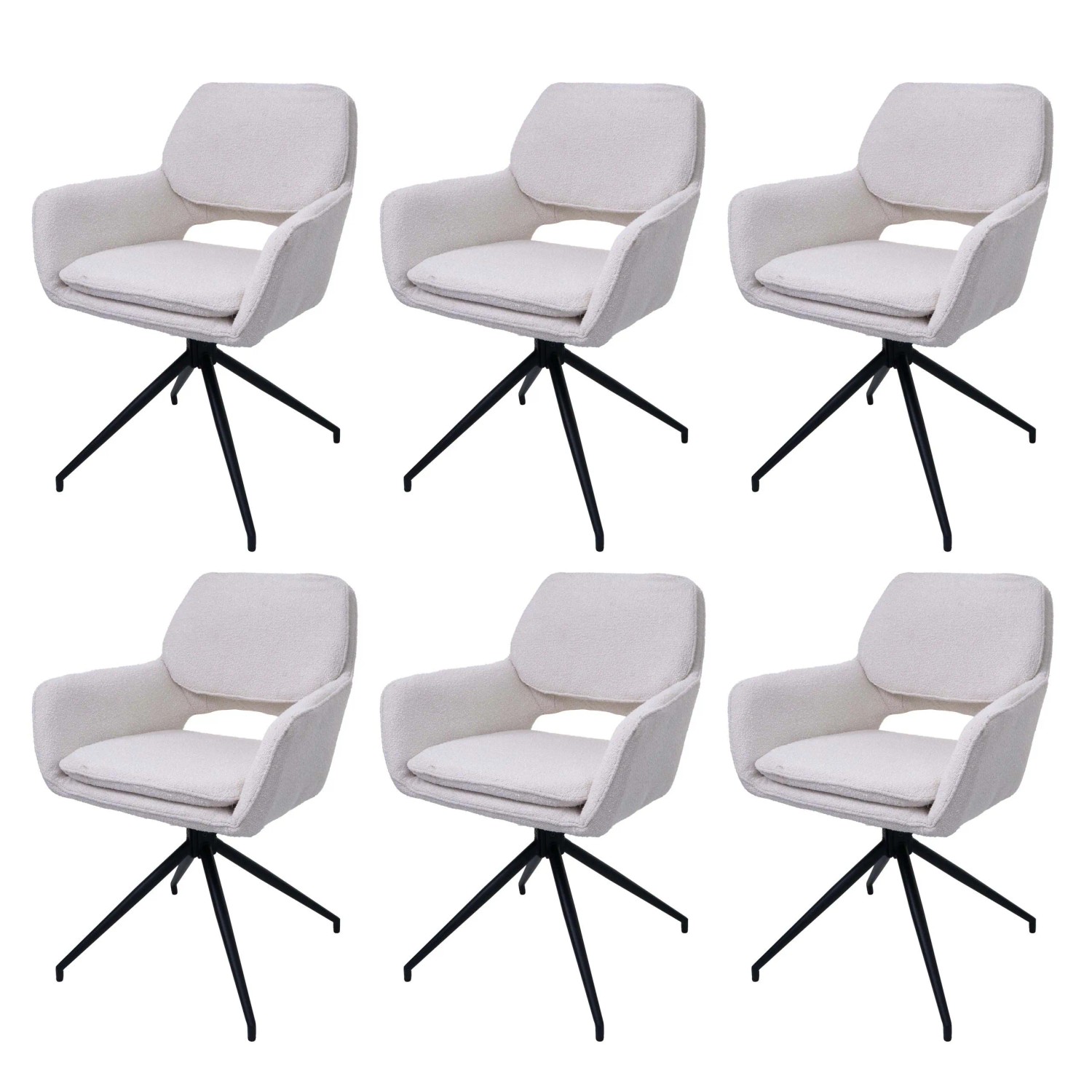 MCW Esszimmerstuhl N74 6er-Set Stoff Boucle 540g/m² Creme