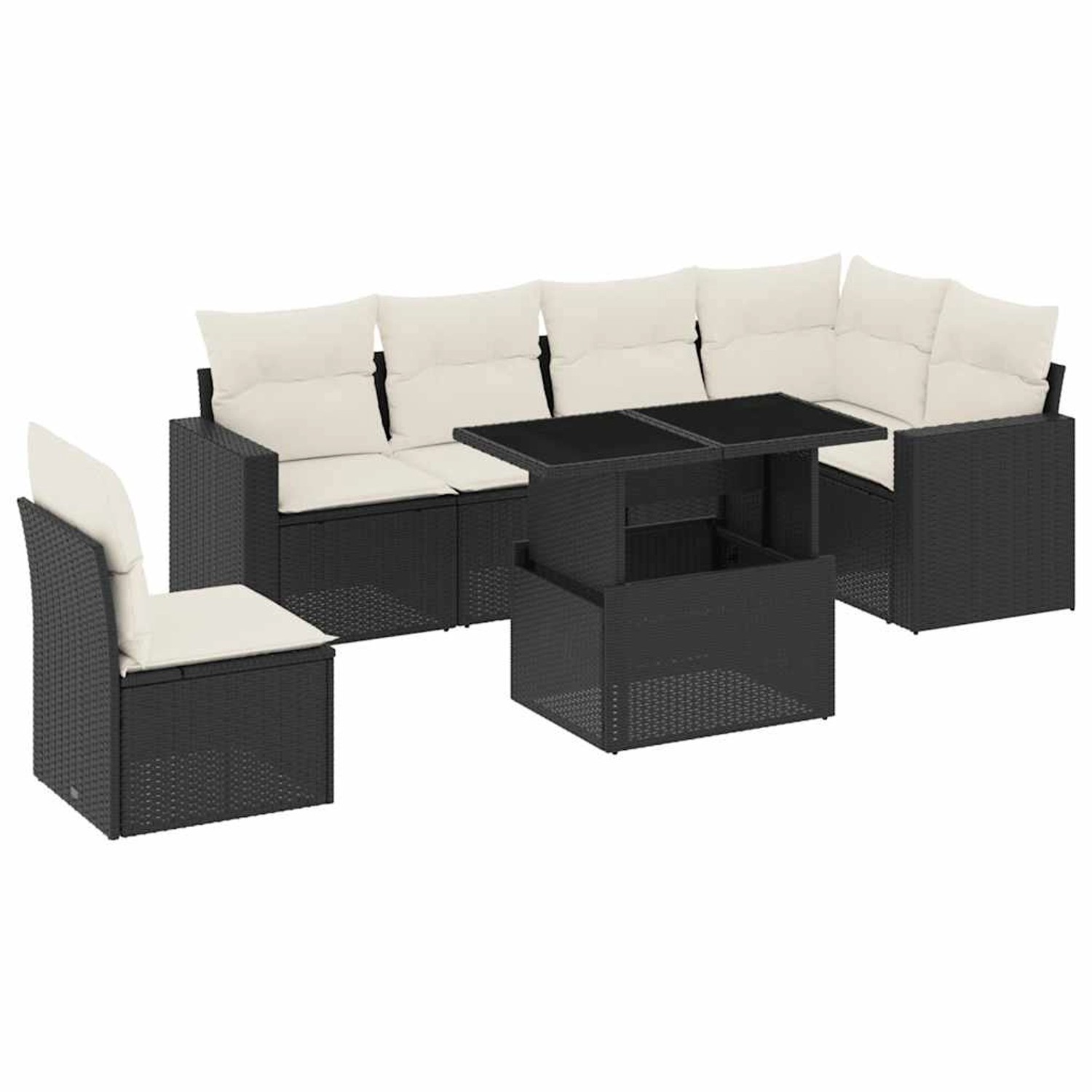 vidaXL 7-Tlg Garten-Sofagarnitur mit Kissen Schwarz Poly Rattan 3267306 günstig online kaufen