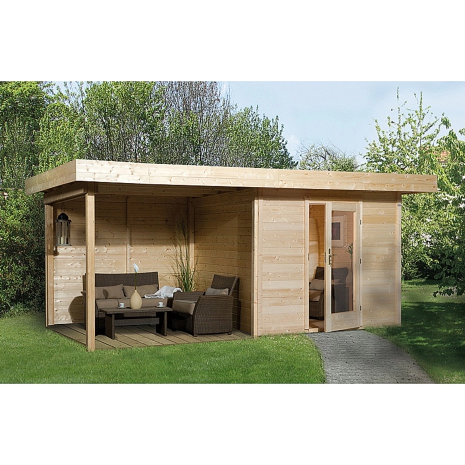 Holz-Gartenhaus Florenz Flachdach Unbehandelt 530 cm x 314 cm günstig online kaufen