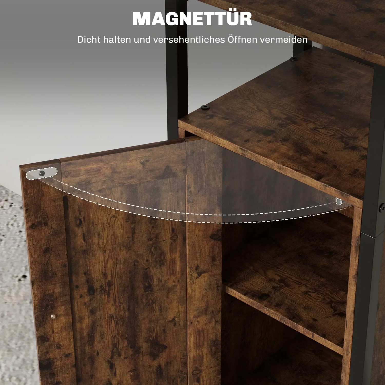 HOMCOM Beistelltisch in Rustikal-Braun mit offener Magnet-Tür und Innenregal.