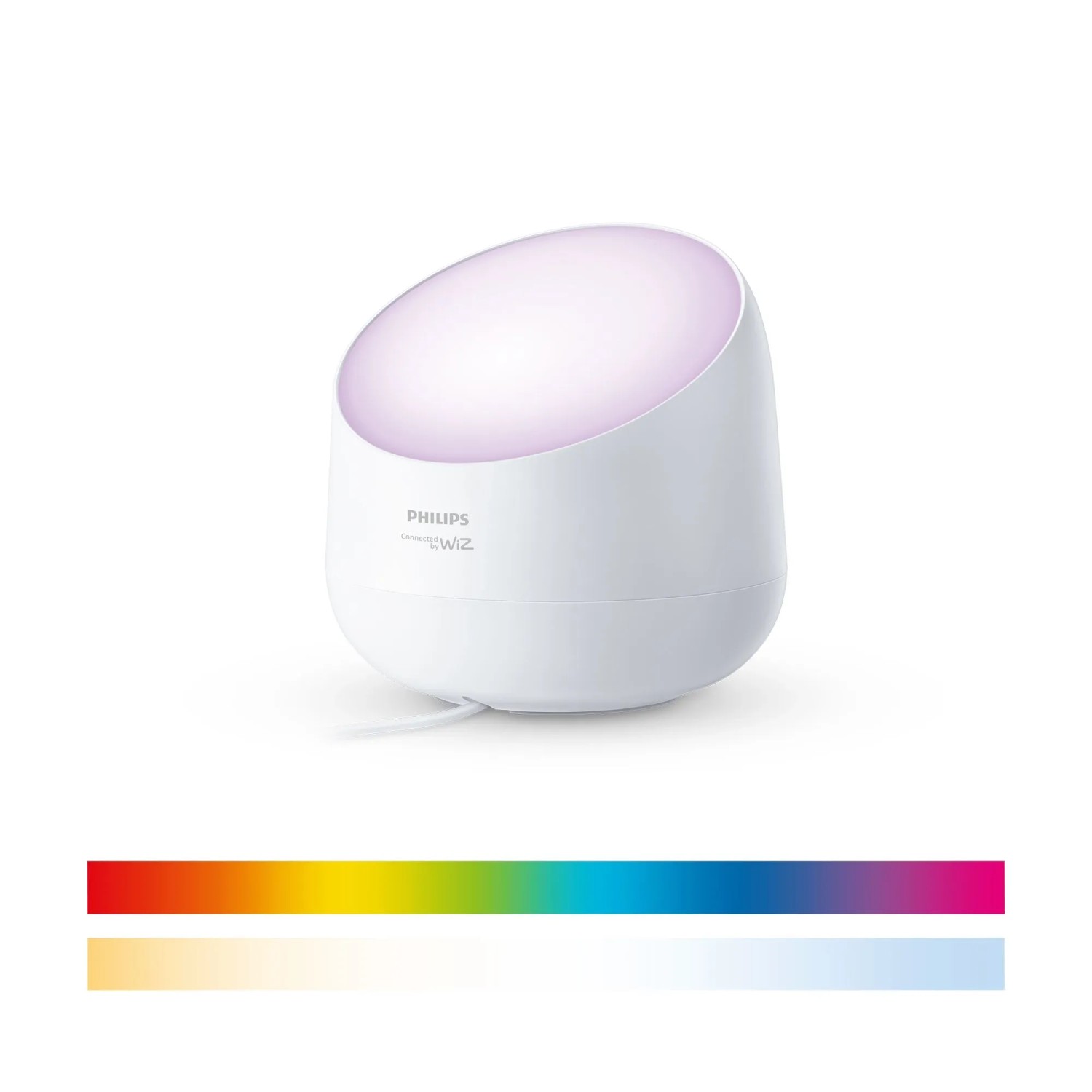 Weiße Philips Smart-LED-Tischleuchte mit Wallwashing-Effekt, Ø 13,4 cm. Millionen Farben, einstellbares Weißlicht.