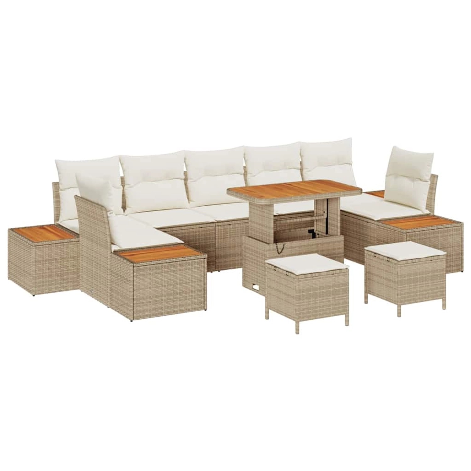 vidaXL Garten-Sofa-Set mit Kissen 10-Tlg Beige Poly Rattan 3362901 günstig online kaufen