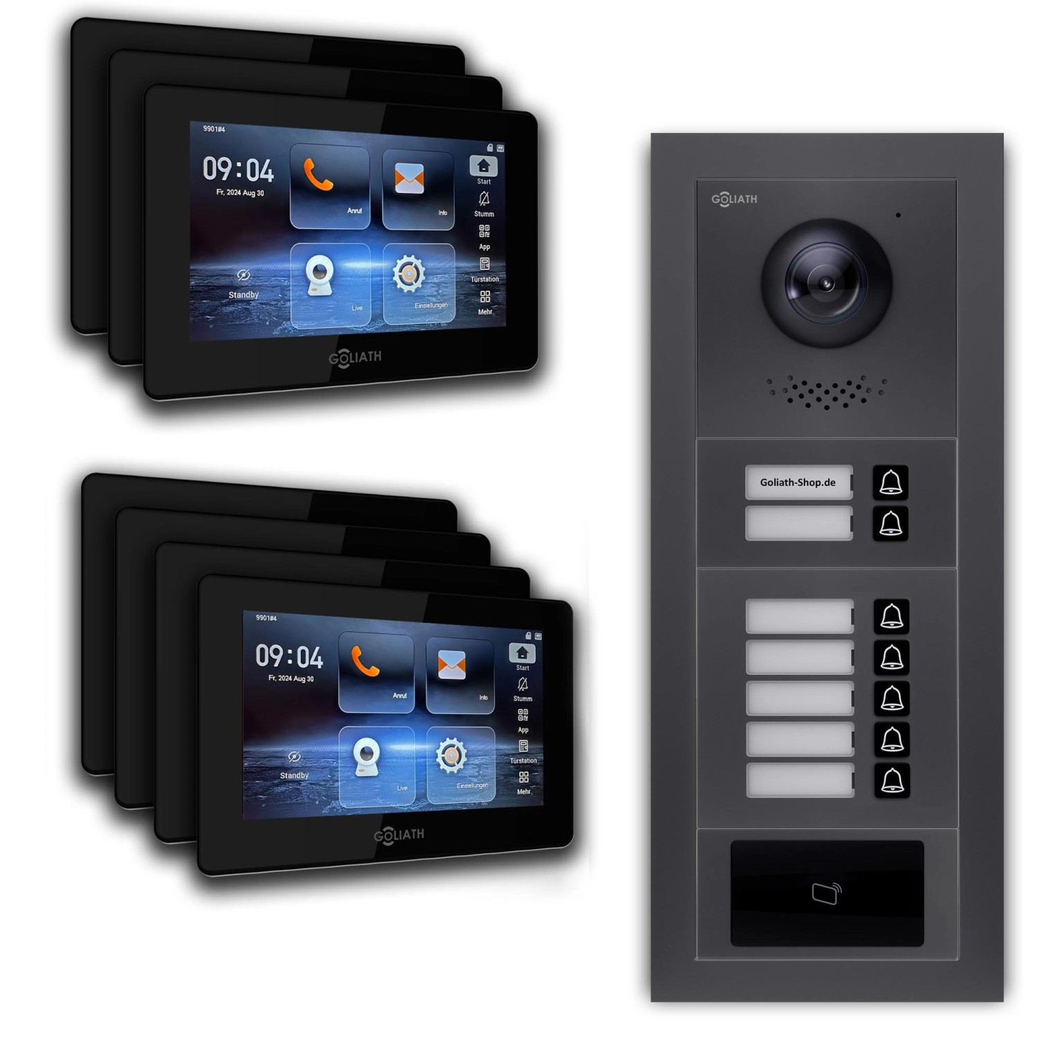 Goliath IP Video Türsprechanlage 7 Familienhaus 7 Zoll Schwarz RFID App Anthrazit Unterputz