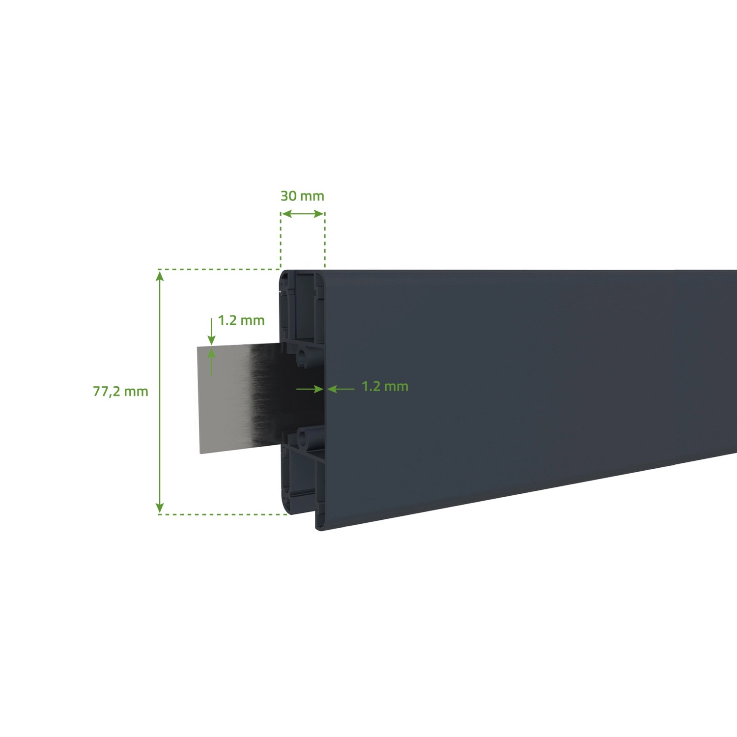 Detailaufnahme des Casanoov Drehtors Nevis: Profilansicht mit Maßangaben.