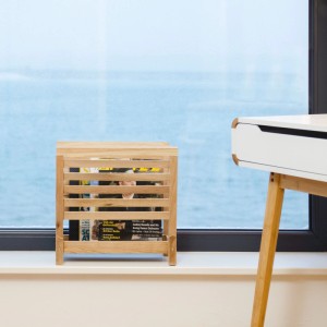 Relaxdays Zeitungsständer Walnussholz Natur mit Ablage 38,5 cm x 26,5 cm x 40 cm 1,4 kg
