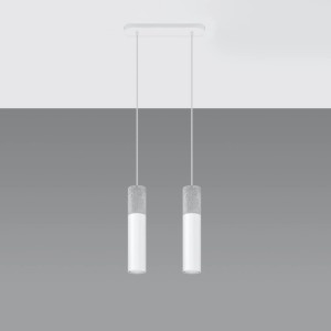 Weiße Sollux Lighting Hängeleuchte Borgio 2 aus Stahl/Beton für moderne Innenräume.