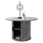 Runder Couchtisch in Beton-Optik Grau, Ø80 cm, mit integriertem Stauraum und Schiebetür. Moderner Wohnzimmertisch.