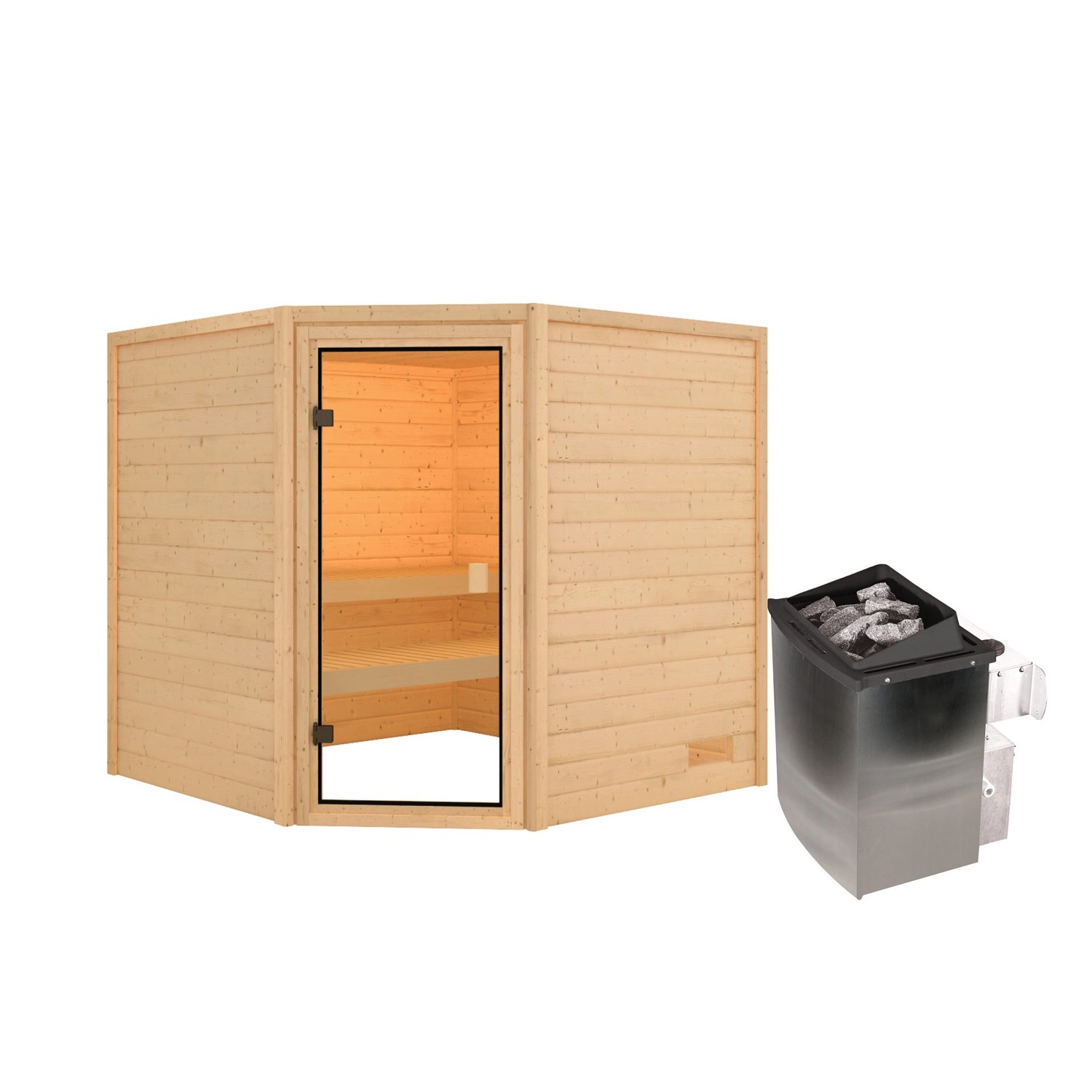 Karibu Sauna Tilda Set Naturbelassen mit Ofen 9 kW integr. Steuerung