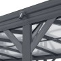 Detailansicht Juskys Carport 5x3 m Dunkelgrau: Stützpfosten, Dachverstrebung und Regenrinne.