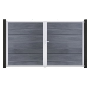 GroJa Steckzaun Tor Grande, DIN Rechts, steingrau. 2-flügeliges Gartentor mit Alu-Rahmen und BPC-Füllung.