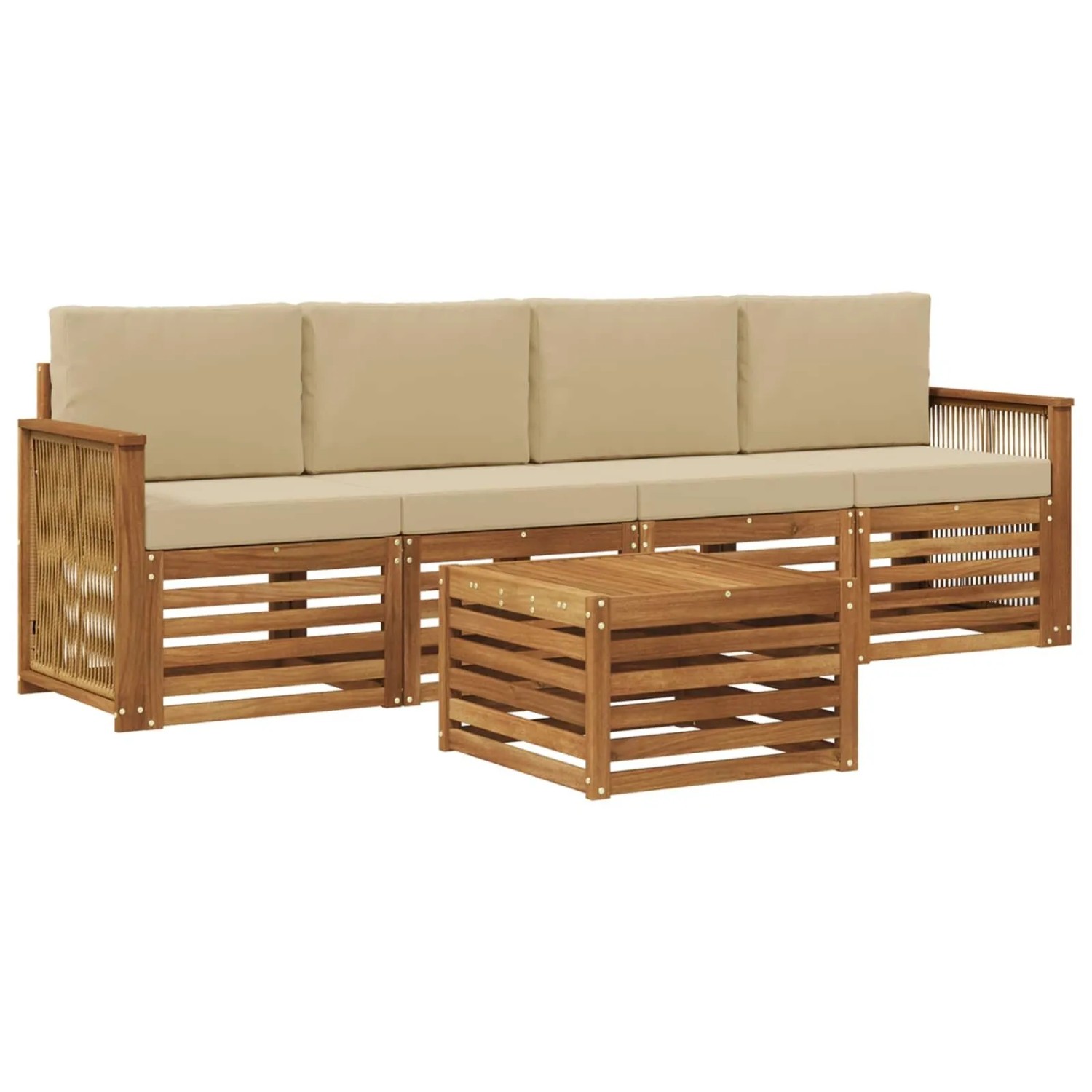 vidaXL Outdoor-Sofagarnitur 5 Stk Natur und Beige Massivholz Akazie 3383999