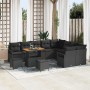 vidaXL Garten-Sofa-Set, 12-teilig, schwarz, Poly Rattan, mit Tisch und Kissen.