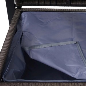 Detailaufnahme: Staufach der MCW Poly-Rattan Gartenbank, grau-meliert, mit wasserabweisendem Bezug.