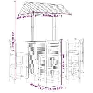 vidaXL 5-tlg. Gartenbar-Set aus Akazienholz mit Dach und Barhockern.