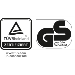 TÜV Rheinland und GS Zeichen für geprüfte Sicherheit des Christbaumständers.