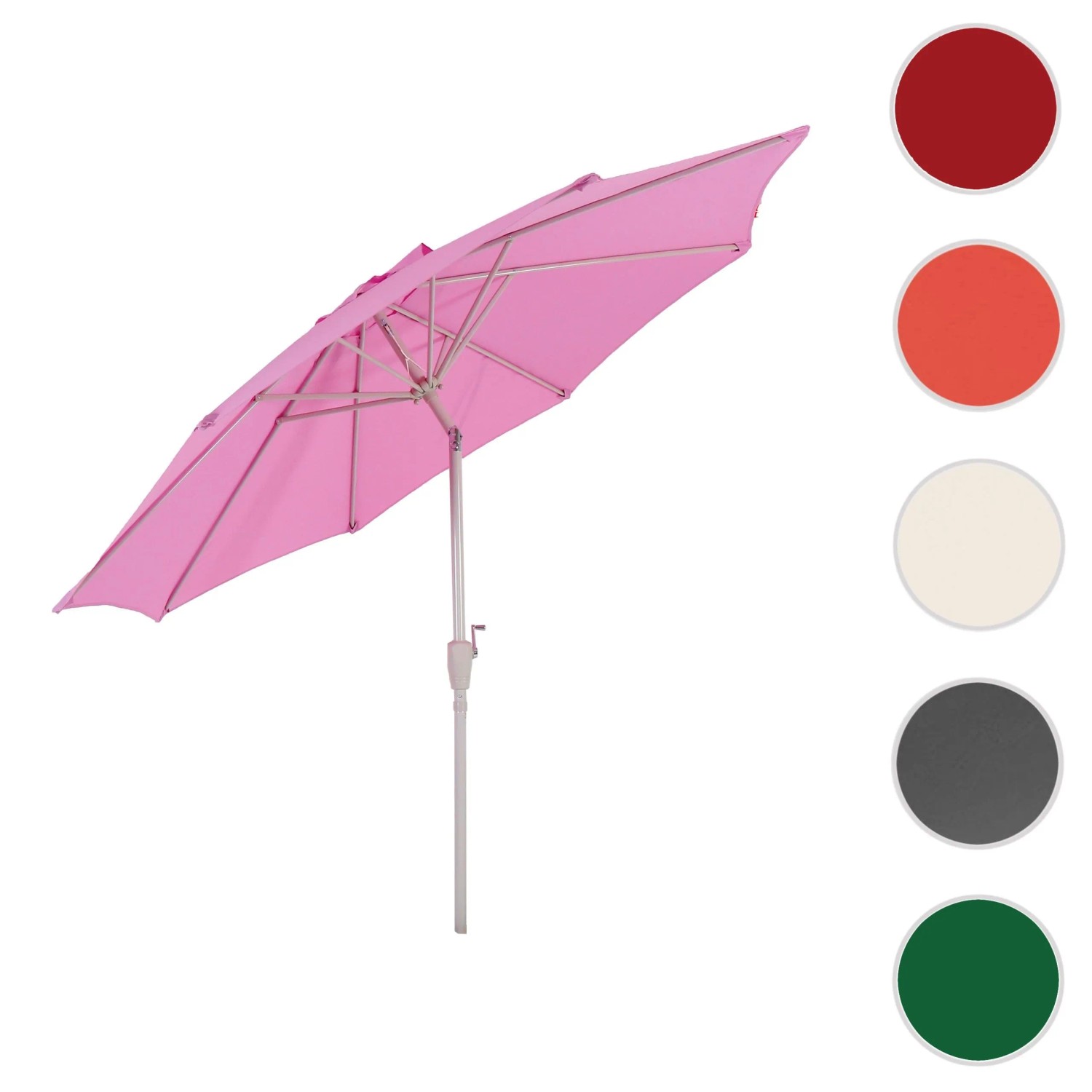 Fliederfarbener MCW Sonnenschirm Asti Ø 3m, neigbar, mit Kurbelmechanismus für flexiblen Sonnenschutz.
