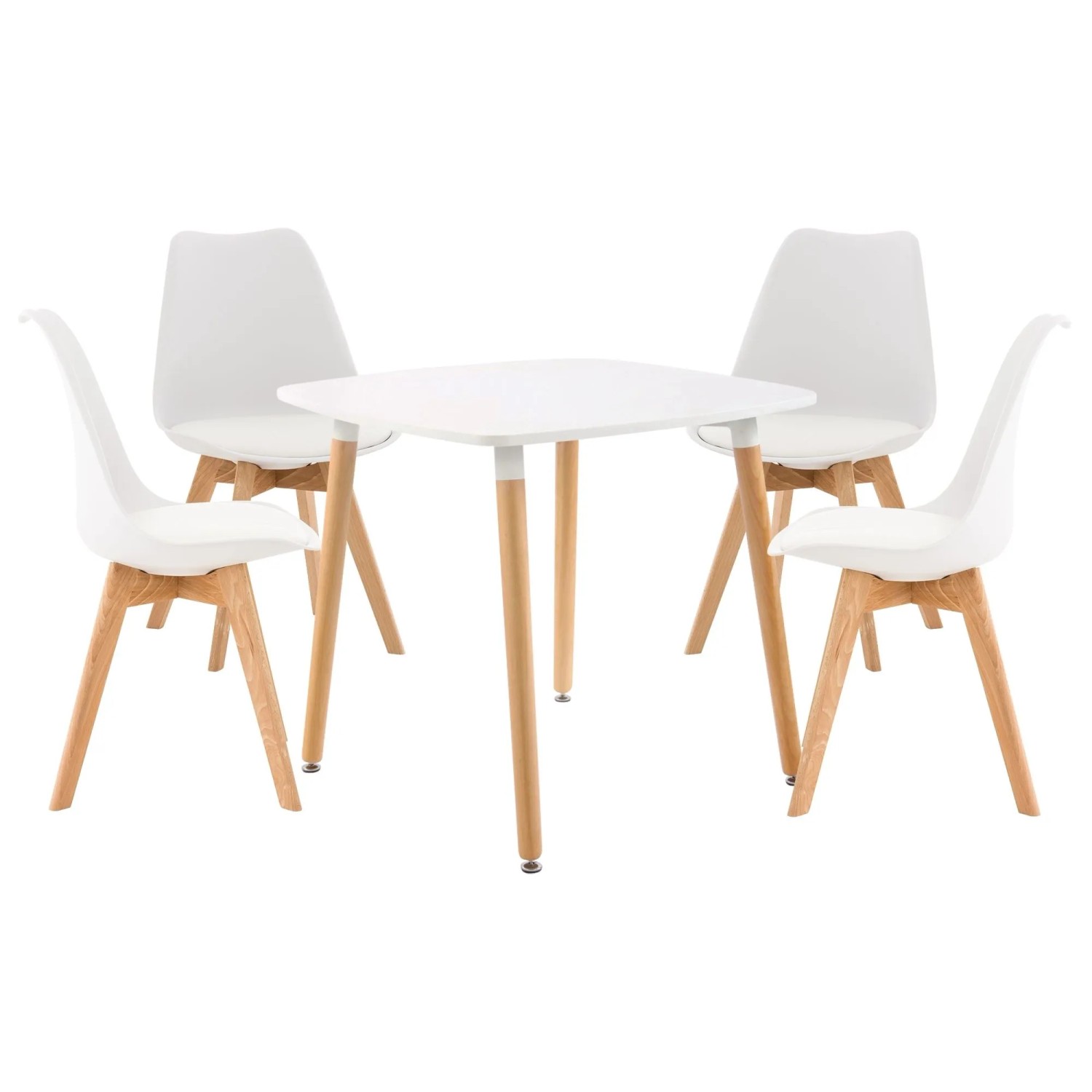 DELUKE Essgruppe CELLE mit 4 Stühlen 130x130x83cm Holz Weiß Quadratischer Esszimmertisch mit Esszimmerstühlen für Esszimmer Küche Wohnzimmer