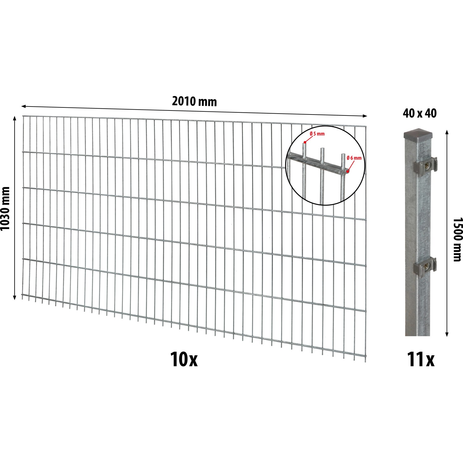 Floraworld Doppelstabmatten-Zaunset mit Pfosten 4 x 4 cm Verzinkt 103 x 200 günstig online kaufen