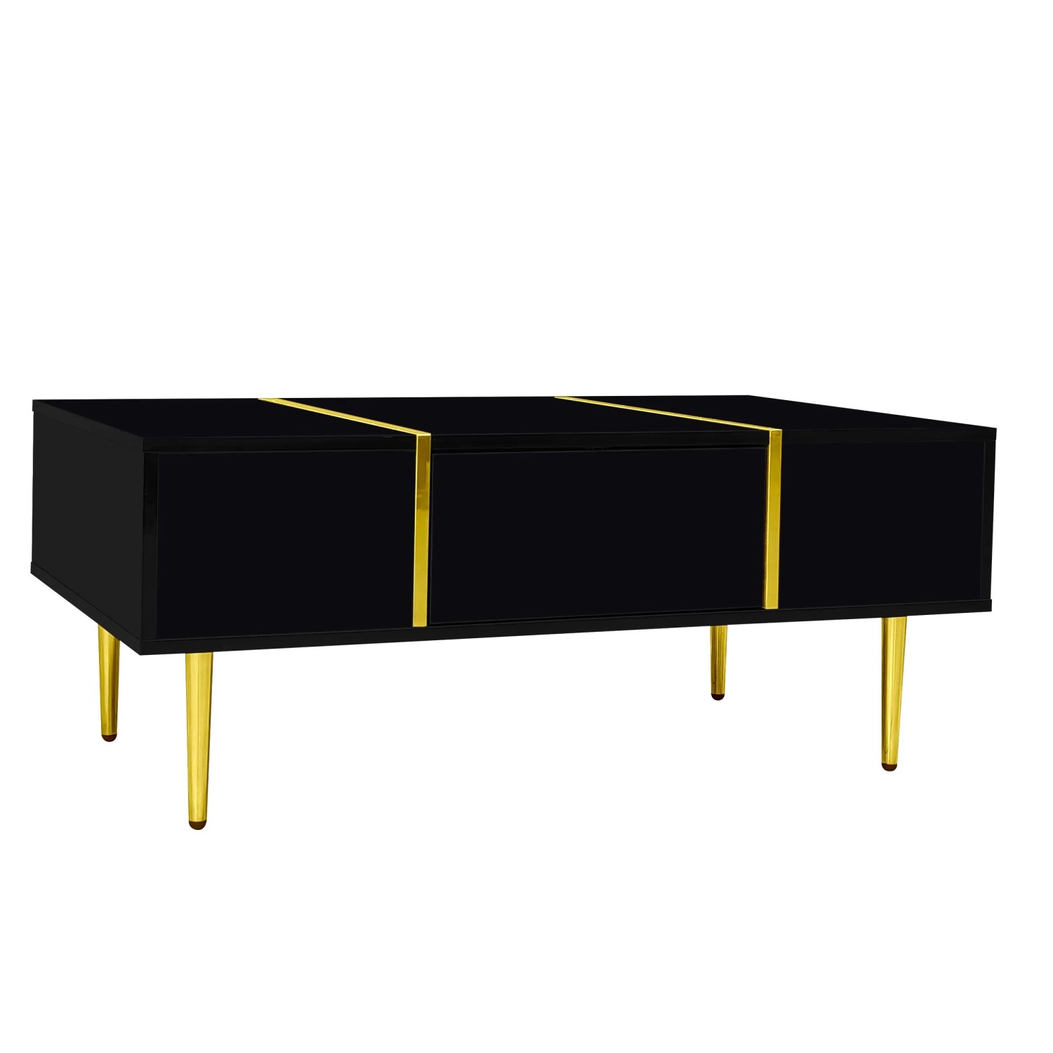 okwish Couchtisch Modern mit Hochglanz und 2 Schubladen 100 × 60 cm Schwarz