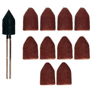 Proxxon Schleifkappenträger Set mit 10 Schleifkappen (K80/K150) für Miniaturwerkzeuge.