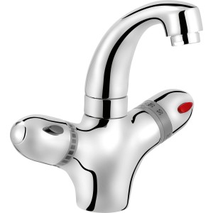 Chromfarbene baliv Thermostat-Waschtischarmatur WT-200 mit zwei Drehreglern.