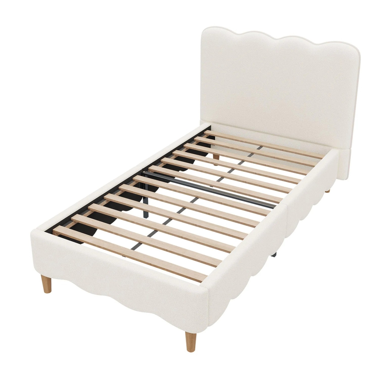 ModernLuxe Kinderbett 90 x 200 cm mit Lattenrost Massivholzfüßen Bouclé Weiß
