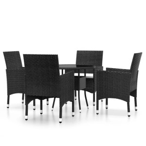 vidaXL 5-tlg. Garten-Essgruppe aus Poly Rattan in Schwarz mit Tisch und 4 Stühlen.