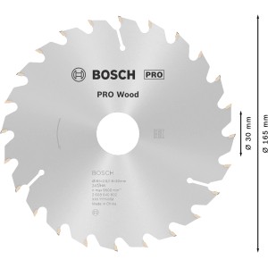 Bosch Kreissägeblatt Pro Optiline, 165 mm Durchmesser, für Holz, mit Carbide-Zähnen für feine Schnitte.