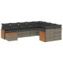 Graue 10-tlg. vidaXL Garten-Sofagarnitur aus Polyrattan mit Kissen und Tisch.