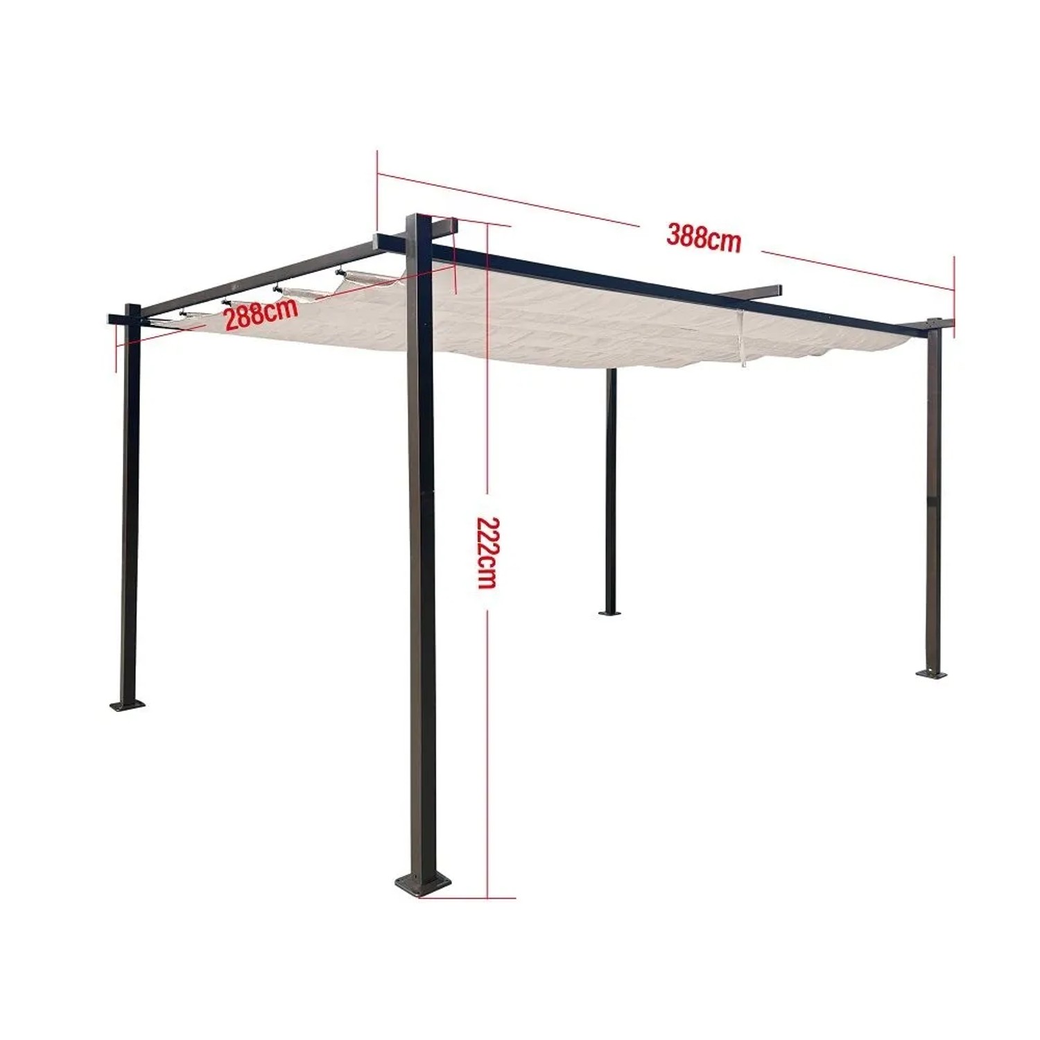 Jet-Line Pavillon Luxor Light, 3x4 m, Anthrazit mit Schiebedach. Gartenpavillon für Sonnenschutz.