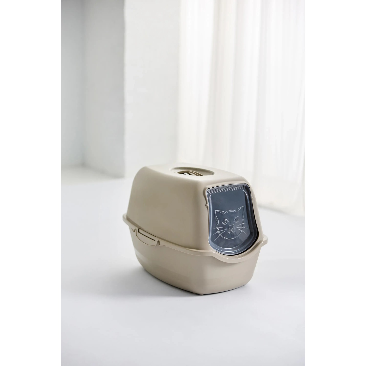 Rotho Katzentoilette Eco Bailey in Cappuccino mit Haube und Schwingtür.
