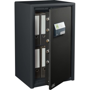 Burg-Wächter Sicherheitsschrank Combi-Line CL 460 E mit geöffneter Tür und Ordnern.