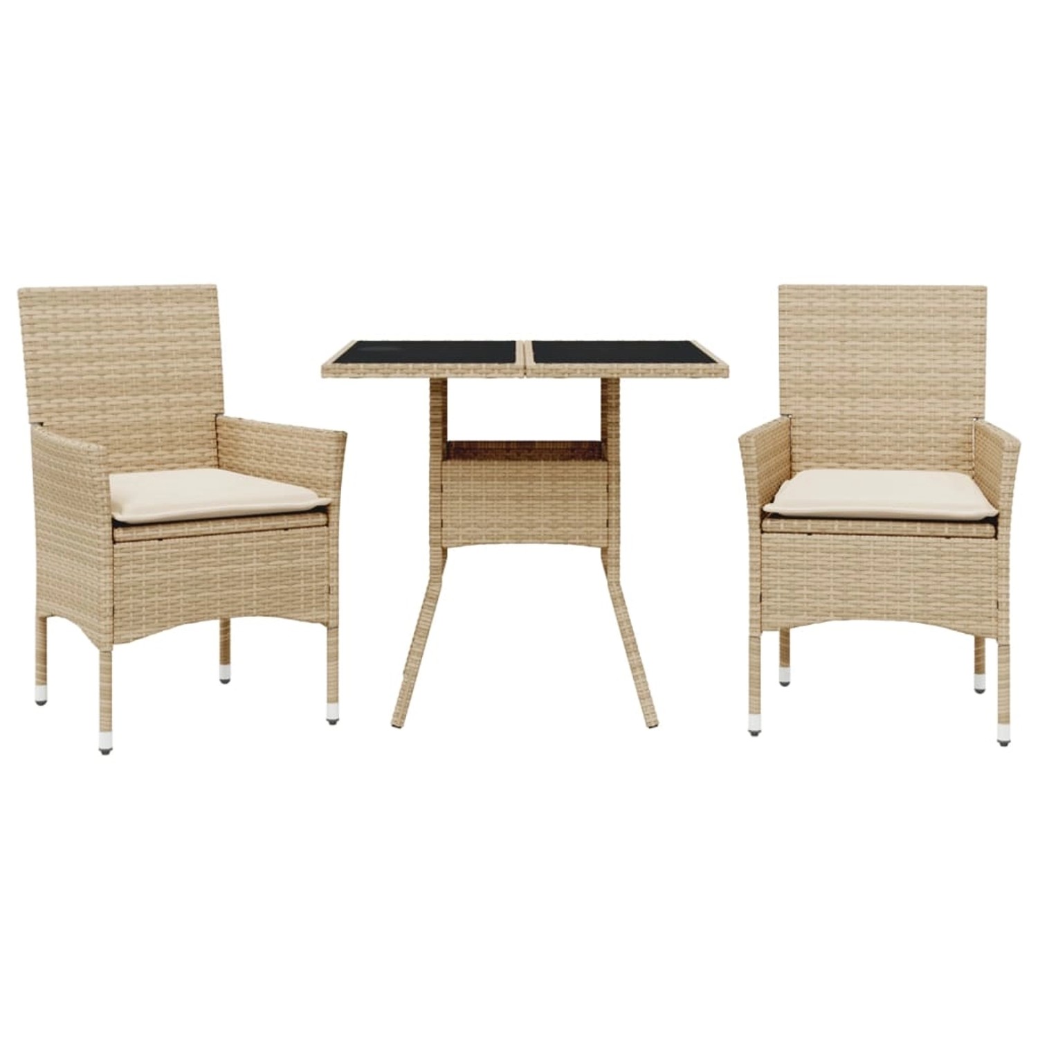 vidaXL 3-Tlg Garten-Essgruppe mit Kissen Beige Poly Rattan und Glas 3278609 günstig online kaufen