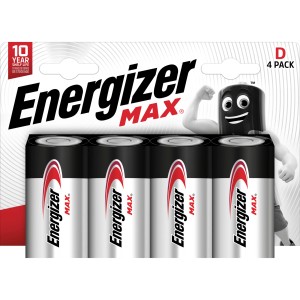 Energizer Max D Mono Alkaline Batterien, 4er-Pack. Langlebige Batterien für Geräte des täglichen Bedarfs.