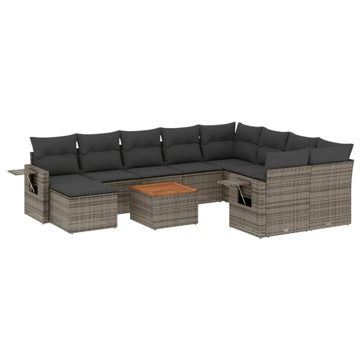 vidaXL 11-Tlg Garten-Sofagarnitur mit Kissen Grau Poly Rattan 3224856