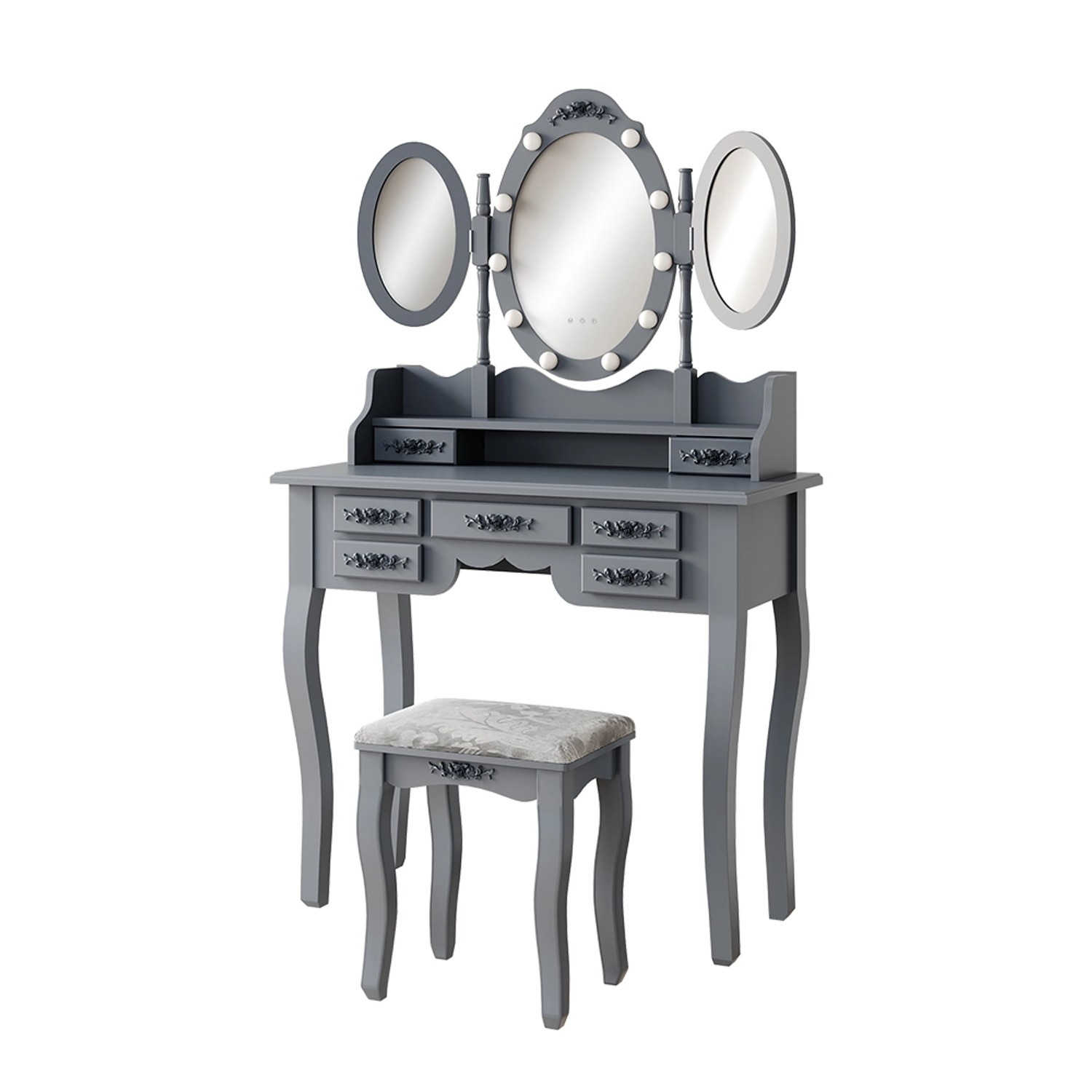 Vicco Schminktisch Diana Grau 90 cm mit Beleuchtung und Hocker günstig online kaufen