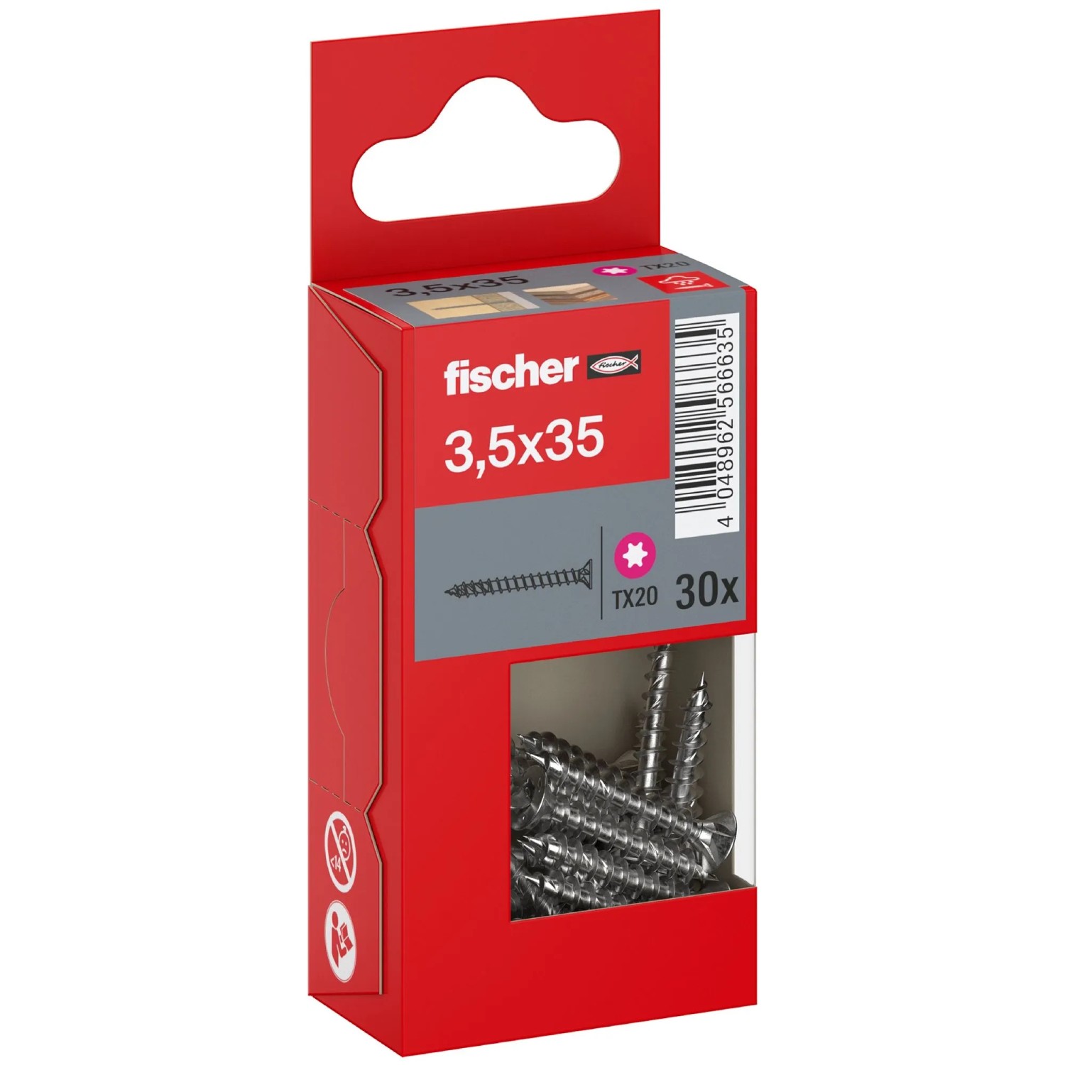 Fischer Schraube PowerFast II A2 Senkkopf TX Vollgewinde Ø 3,5 x 35 mm 30 Stk