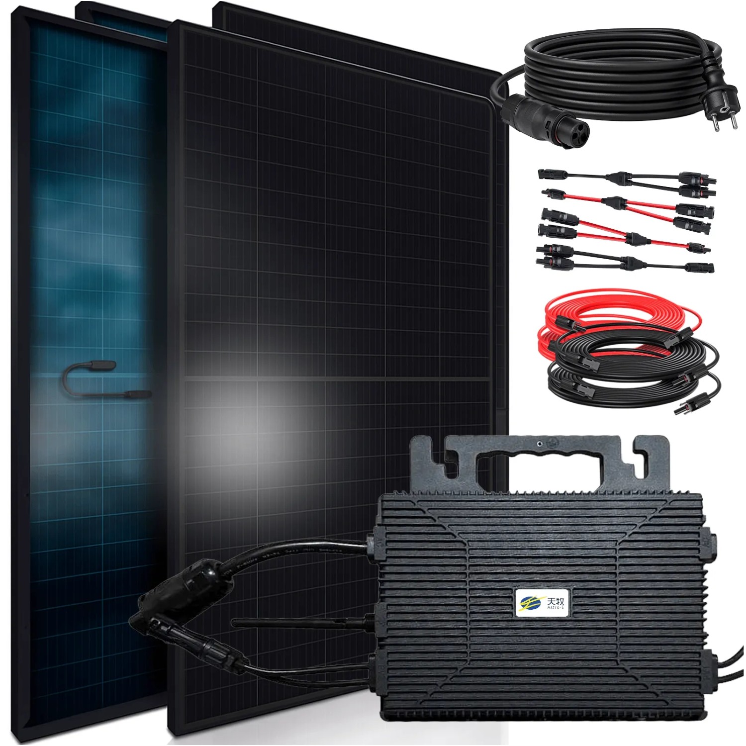 SUNNIVA Balkonkraftwerk 1840 W mit ASTRO-E 800 W Wechselrichter inkl.5m Kabel 4x 460 W Solarmodule Bifazial Fullblack Gl...