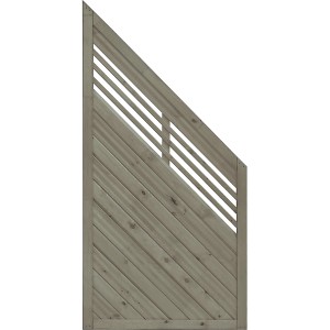 Graues Sichtschutzzaun-Anschlusselement Nicea, 180/90 x 90 cm, aus lasiertem Kiefernholz mit gewellten Lamellen.