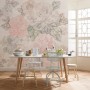 Komar Vliesfototapete Gardenia (250x250 cm) mit floralem Muster in Rosa und Grau im Esszimmer.