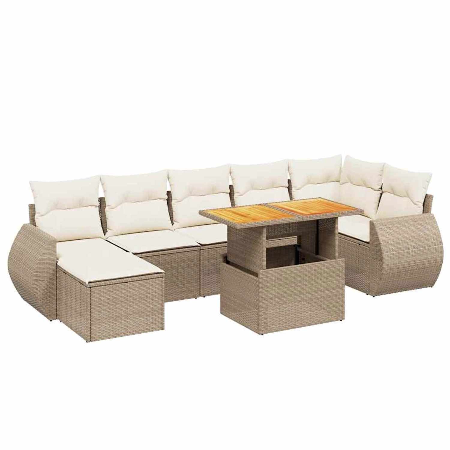 vidaXL 8-Tlg Garten-Sofagarnitur mit Kissen Beige Poly Rattan 3275823