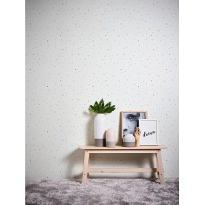 Vliestapete mit bunten Punkten für Kinderzimmer, Weiß/Bunt, FSC®-zertifiziert.