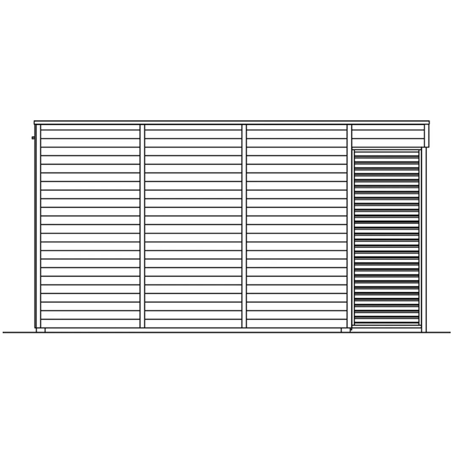 Illustration eines unbehandelten Skan Holz Gartenhauses Tokio 4, 402x402 cm.