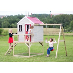 Wendi Toys Kinderspielturm Zebra mit Veranda und Schaukel für Kinder im Garten.