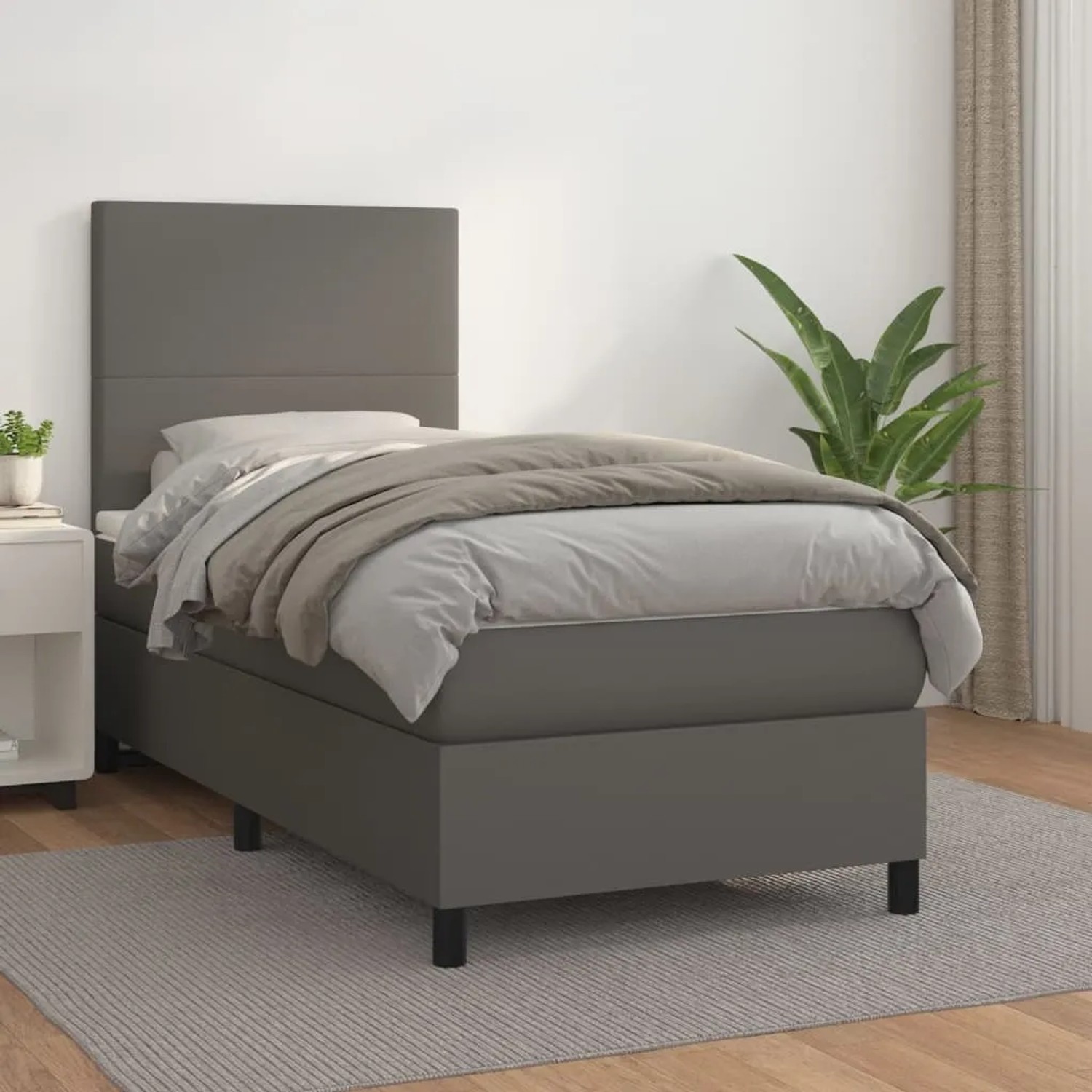 Graues vidaXL Boxspringbett 100x200 cm mit Kunstleder und Matratze für erholsamen Schlaf.