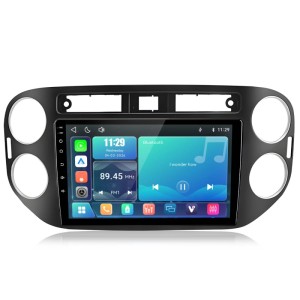 Junsun Autoradio für VW Tiguan (2006-2016) mit großem Touchscreen, CarPlay, Android Auto und schwarzem Rahmen.
