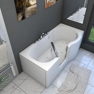 AquaVapore Seniorenwanne mit Tür, Whirlpoolfunktion, 170x85cm. Rechteckige Badewanne mit Einstiegstür.