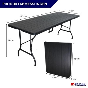 CHEFGASTRO Klapptisch 180x74cm, Gartentisch wetterfest in Holzoptik Schwarz, Campingtisch für 8 Personen.