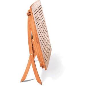 Zusammengeklappter, brauner Merxx Klapptisch aus Holz, rechteckig und ausziehbar. Gartentisch für den Aussenbereich.
